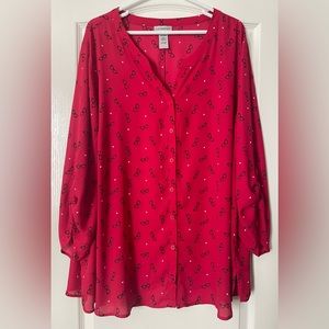 Catherines Button Front Georgette “Glasses” Blouse